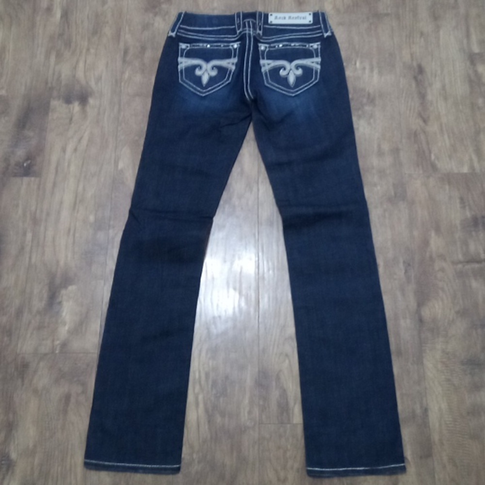 Rock Revival Women's 26 Dark Wash Straight Embellished Studs Rhinestones NWOT